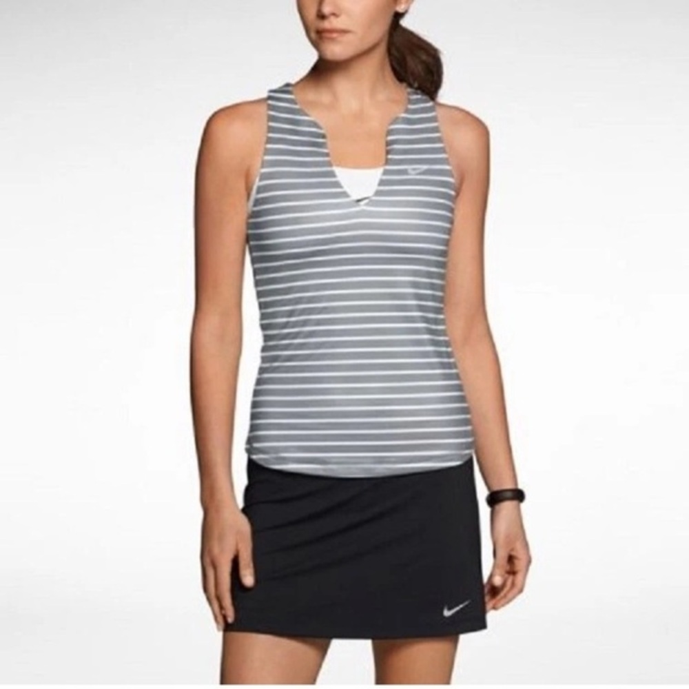 Nike Women's Gray and White Striped Tank Top
